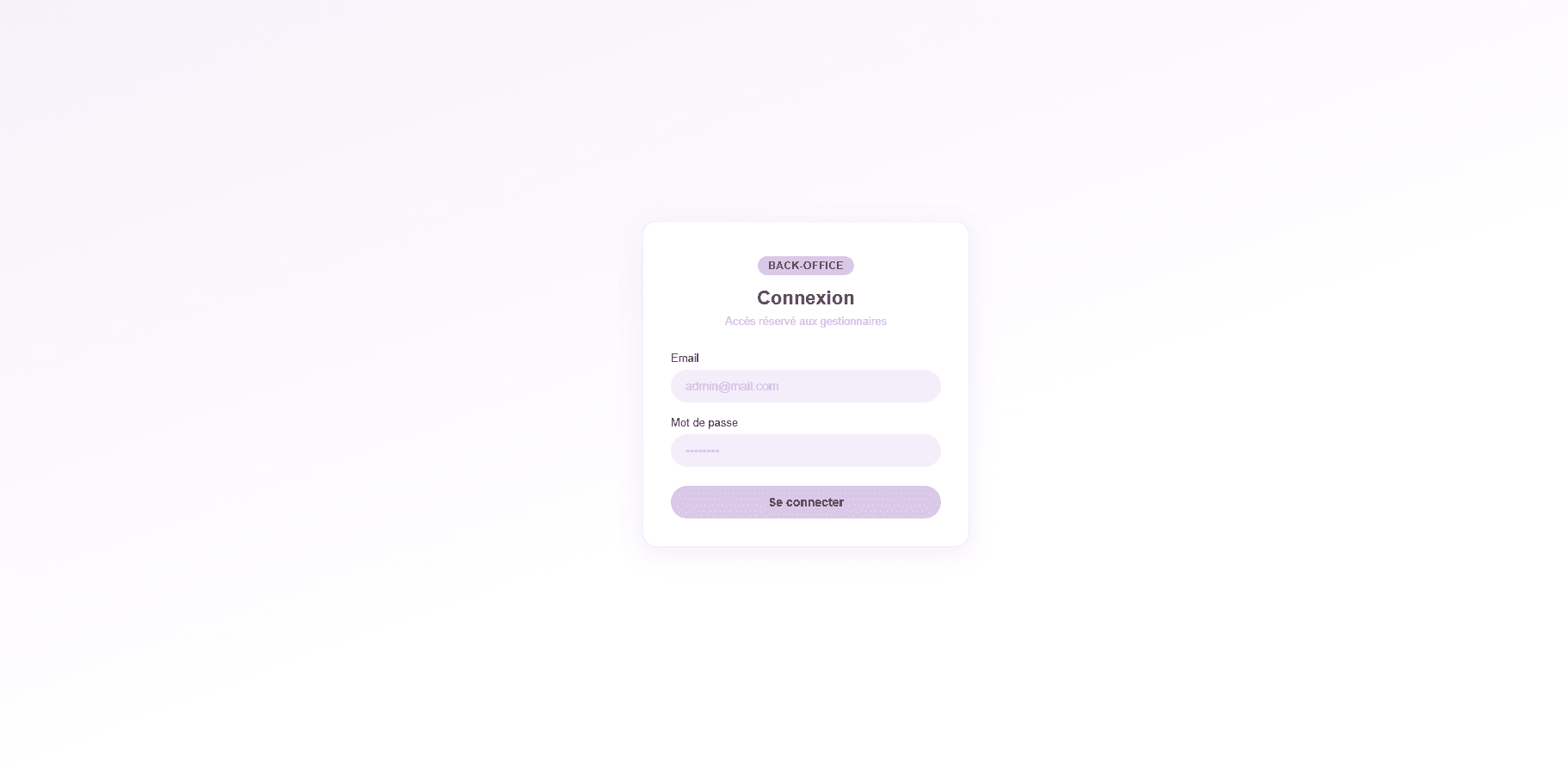 Page de connexion du back-office