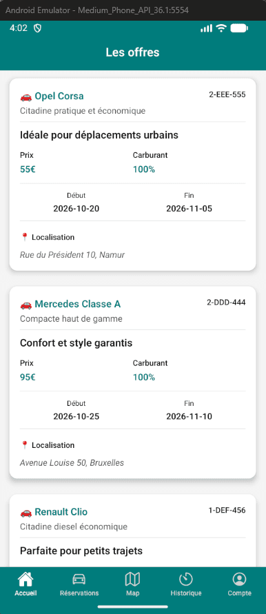 Liste des offres de location
