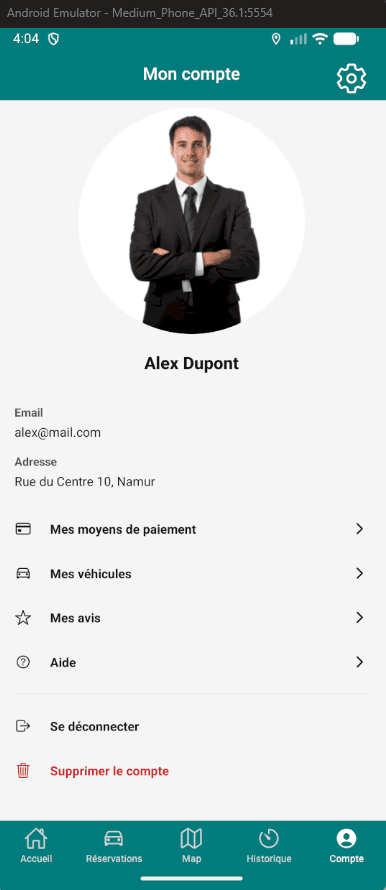 Page du compte utilisateur