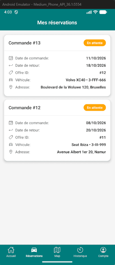 Mes réservations en cours