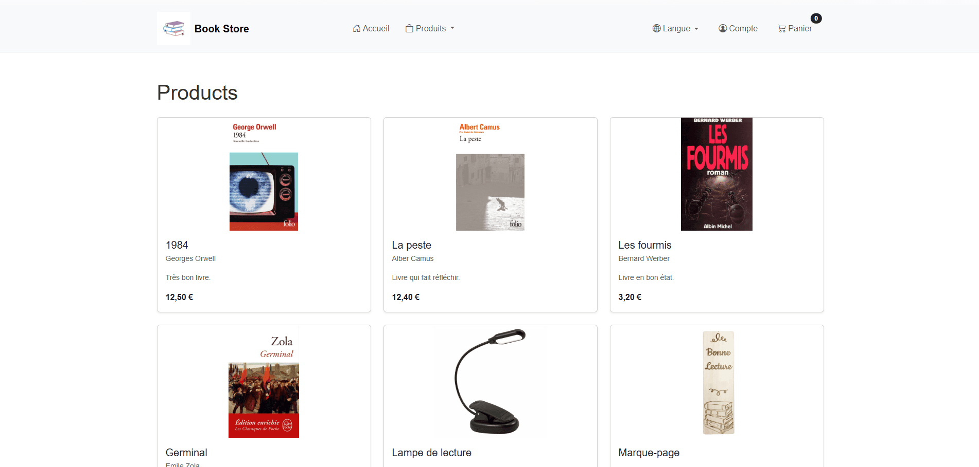Catalogue des produits