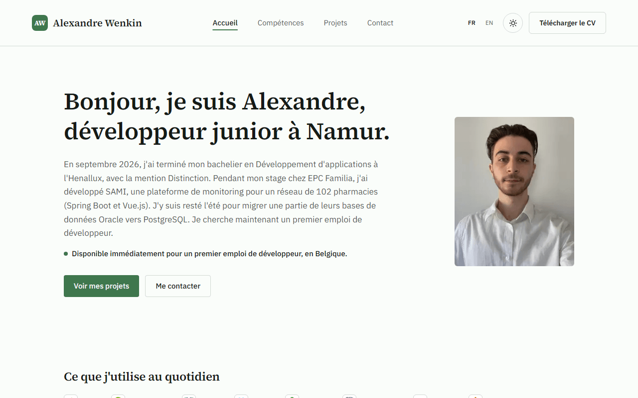 Page d'accueil du portfolio